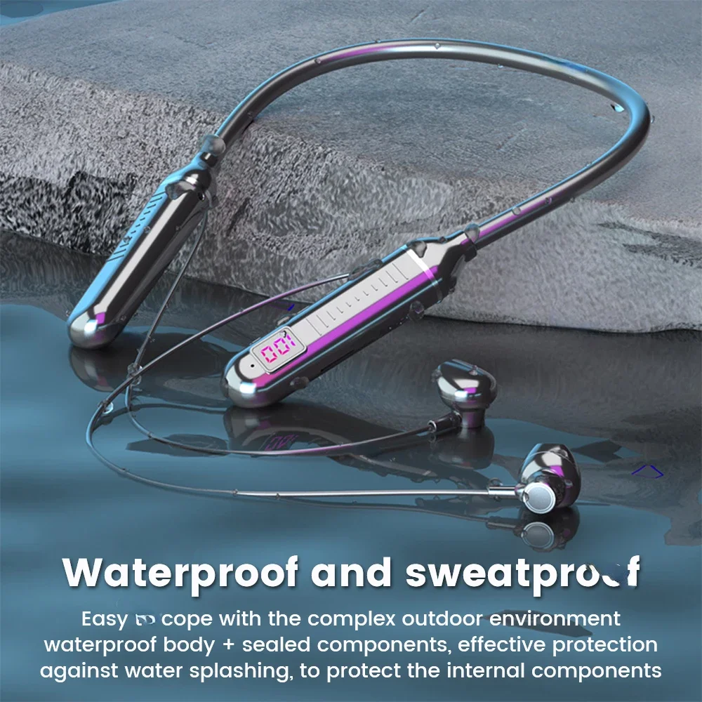 Neckband Headphones Gaming LED Display Stereo Sports Headset Halter Waterproof Magnetic Earbuds - Image 2