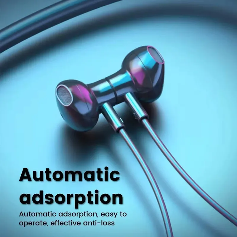 Neckband Headphones Gaming LED Display Stereo Sports Headset Halter Waterproof Magnetic Earbuds - Image 5